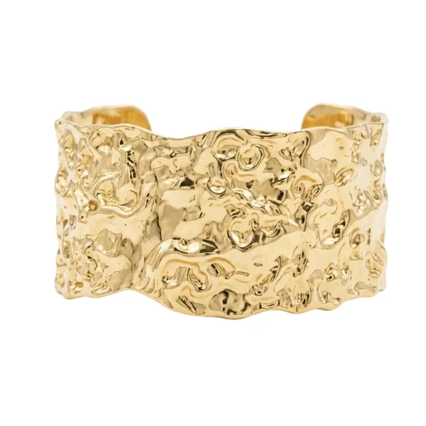 Gold_Stainless_Steel_Molten_Texture_Statement_Cuff_Bracelet_For_Women
