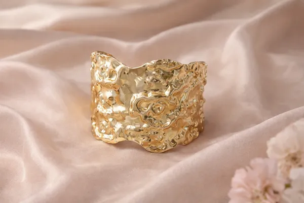Gold_Stainless_Steel_Molten_Texture_Statement_Cuff_Bracelet_For_Women