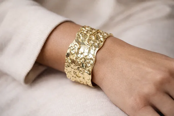 Gold_Stainless_Steel_Molten_Texture_Statement_Cuff_Bracelet_For_Women