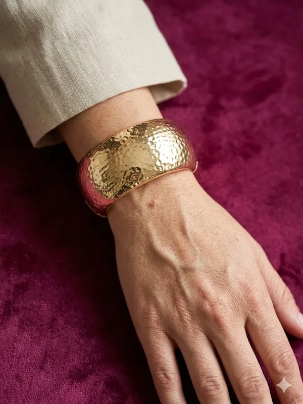 Gold_Stainless_Steel_Hammered_Statement_Cuff_Bangle_For_Women
