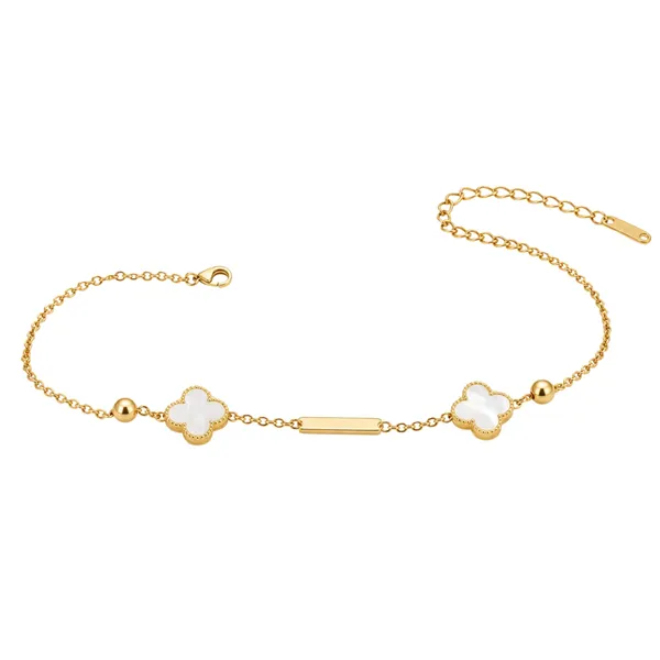 Gold_Stainless_Steel_Ivory_Clover_Charm_Chain_Bracelet_For_Women