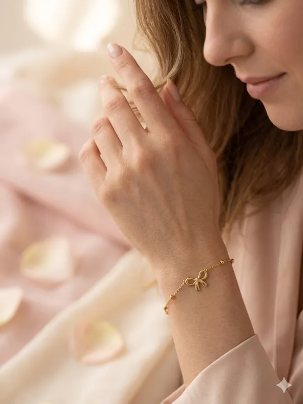 Gold_Stainless_Steel_Bow_Charm_Chain_Bracelet_For_Women