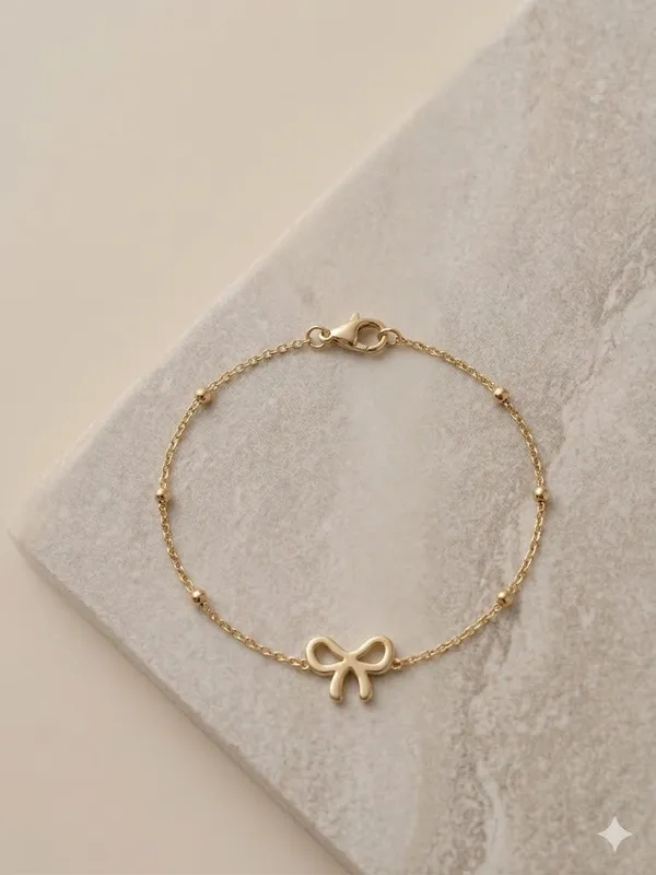 Gold_Stainless_Steel_Bow_Charm_Chain_Bracelet_For_Women