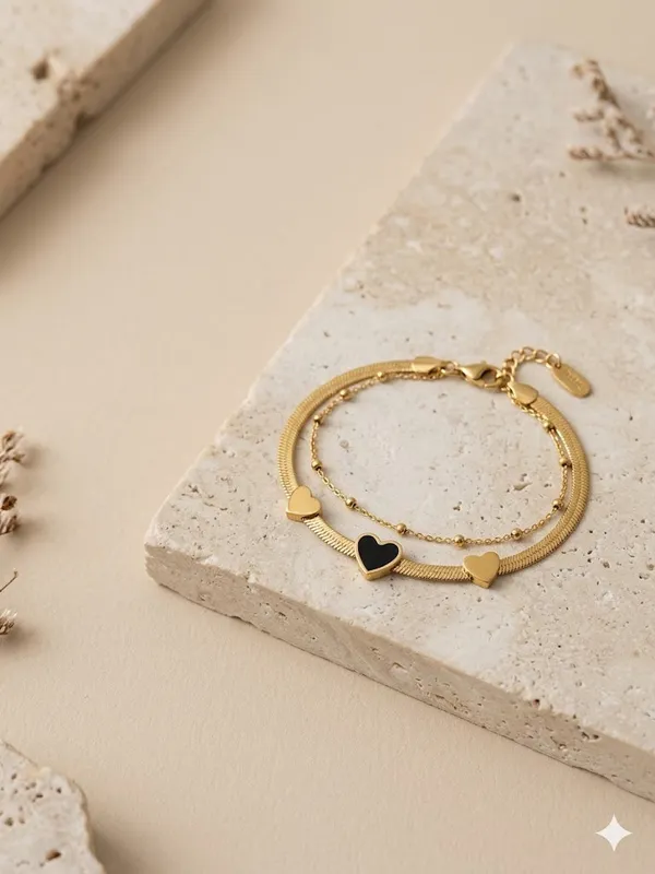 Gold_Stainless_Steel_Dual_Heart_Charm_Layered_Bracelet_For_Women