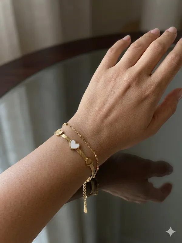 Gold_Stainless_Steel_Dual_Layer_Heart_Chain_Bracelet_For_Women