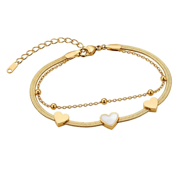 Gold_Stainless_Steel_Dual_Layer_Heart_Chain_Bracelet_For_Women