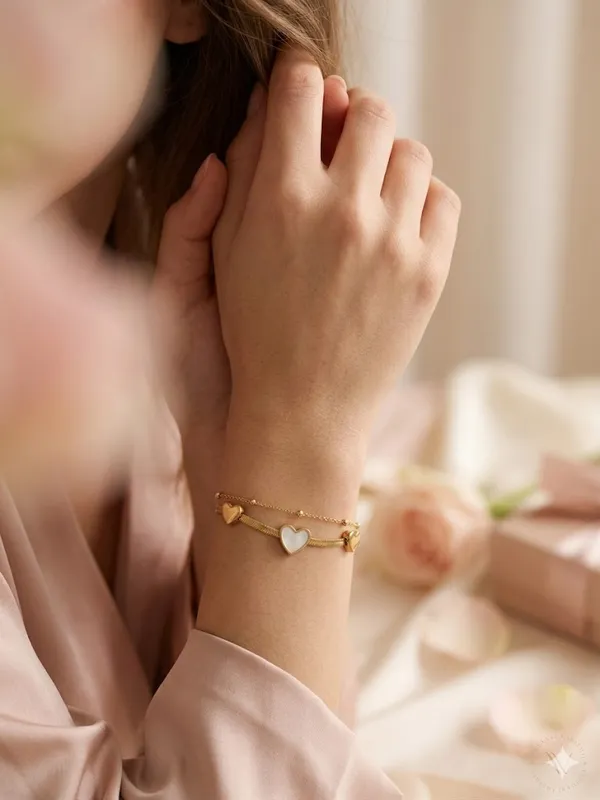 Gold_Stainless_Steel_Dual_Layer_Heart_Chain_Bracelet_For_Women