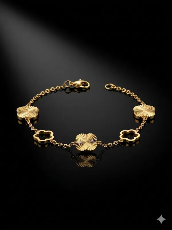 Gold_Stainless_Steel_Clover_Textured_Chain_Bracelet_For_Women