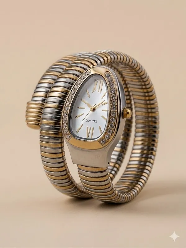 Gold_Stainless_Steel_Serpentine_Coil_Bracelet_Watch_For_Women