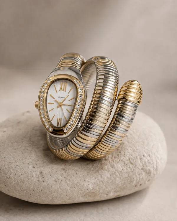 Gold_Stainless_Steel_Serpentine_Coil_Bracelet_Watch_For_Women