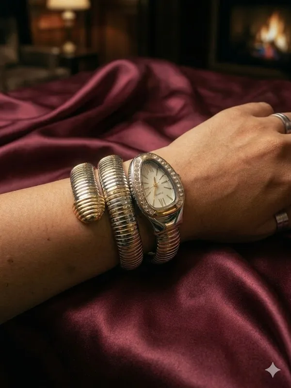 Gold_Stainless_Steel_Serpentine_Coil_Bracelet_Watch_For_Women