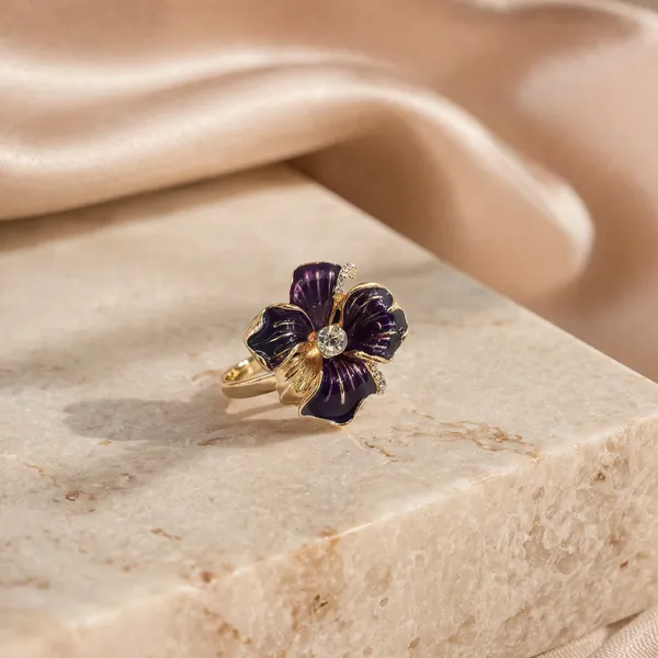 Gold_Stainless_Steel_Violet_Floral_Enamel_Statement_Ring_For_Women