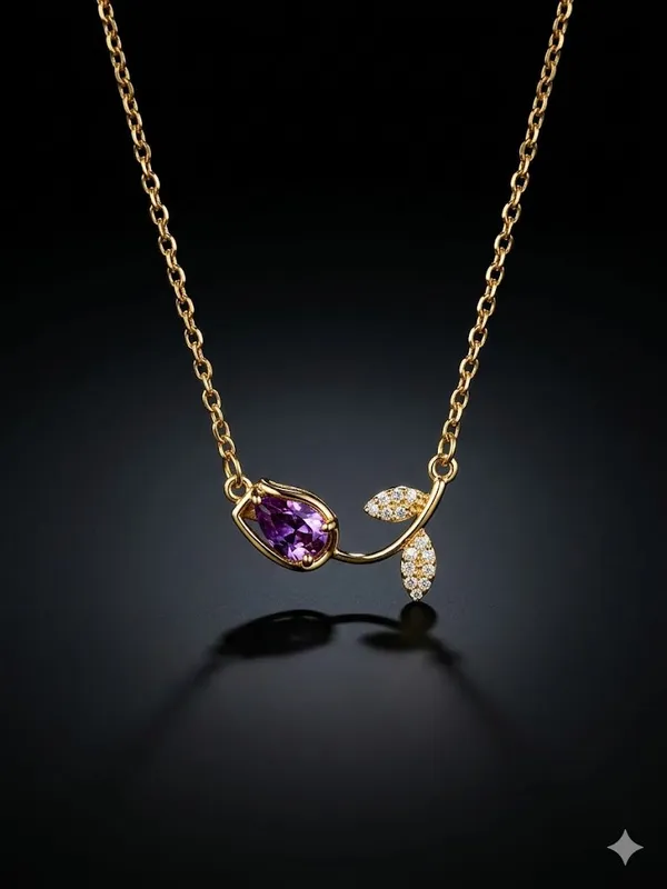 Gold_Stainless_Steel_Blush_Teardrop_Leaf_Drop_Necklace_For_Women