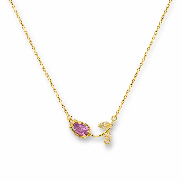 Gold_Stainless_Steel_Blush_Teardrop_Leaf_Drop_Necklace_For_Women