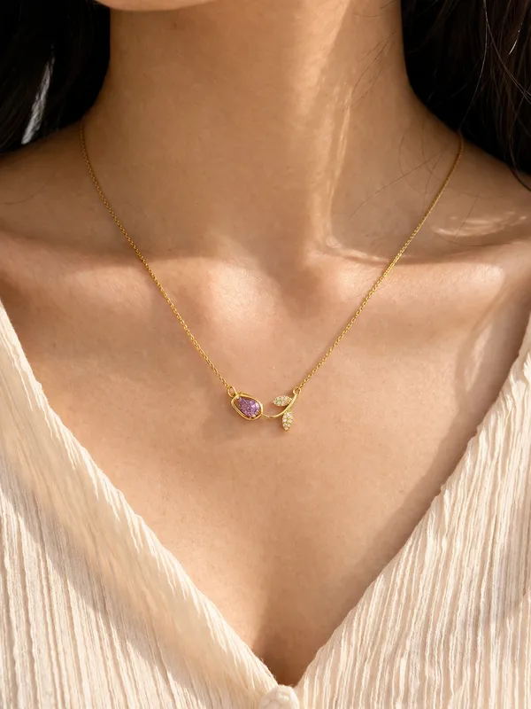 Gold_Stainless_Steel_Blush_Teardrop_Leaf_Drop_Necklace_For_Women