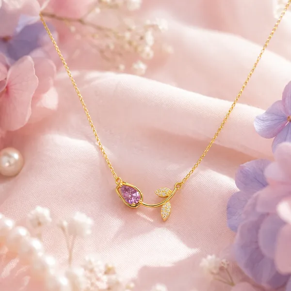 Gold_Stainless_Steel_Blush_Teardrop_Leaf_Drop_Necklace_For_Women