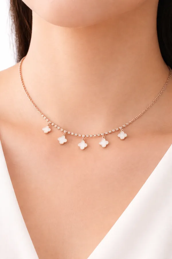 Rose_Gold_Stainless_Steel_Clover_Stone_Cascade_Necklace_For_Women
