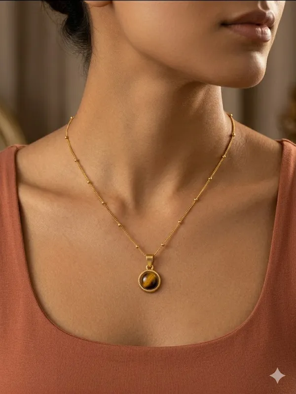 Gold_Stainless_Steel_Amber_Stone_Pendant_Necklace_For_Women