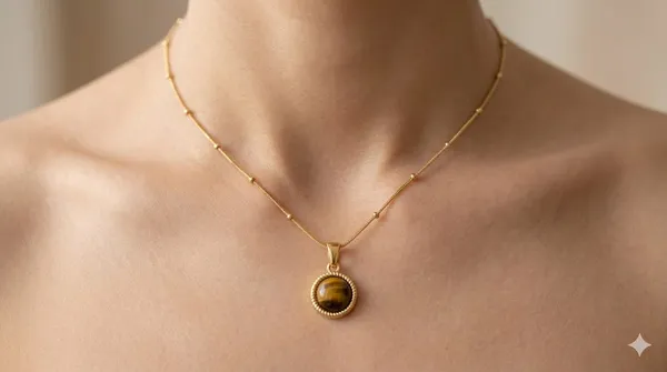 Gold_Stainless_Steel_Amber_Stone_Pendant_Necklace_For_Women