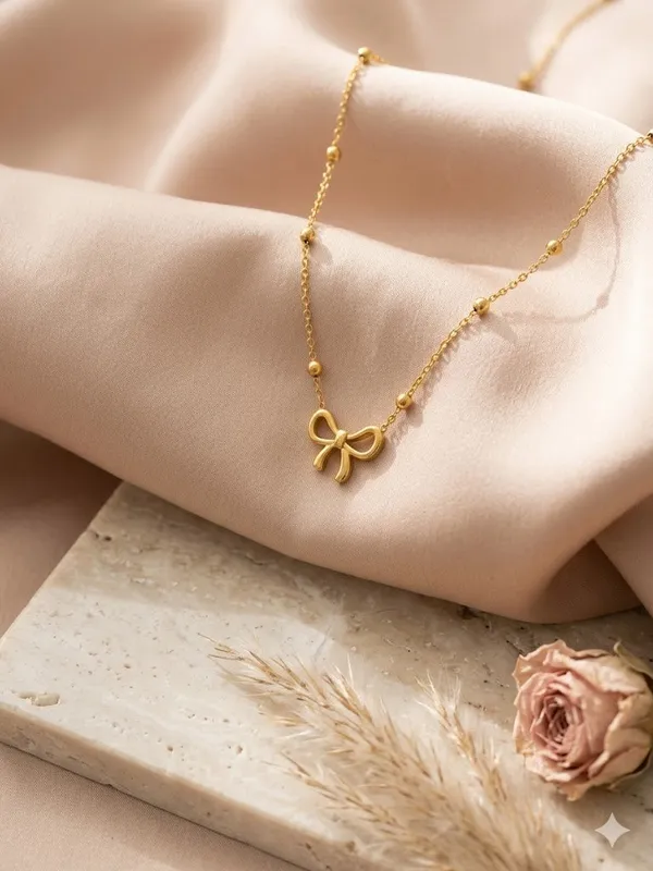 Gold_Stainless_Steel_Bow_Charm_Necklace_For_Women