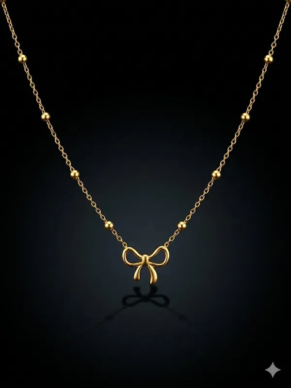 Gold_Stainless_Steel_Bow_Charm_Necklace_For_Women