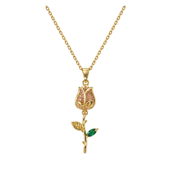 Gold_Stainless_Steel_Rose_Charm_Emerald_Accent_Pendant_Necklace_For_Women