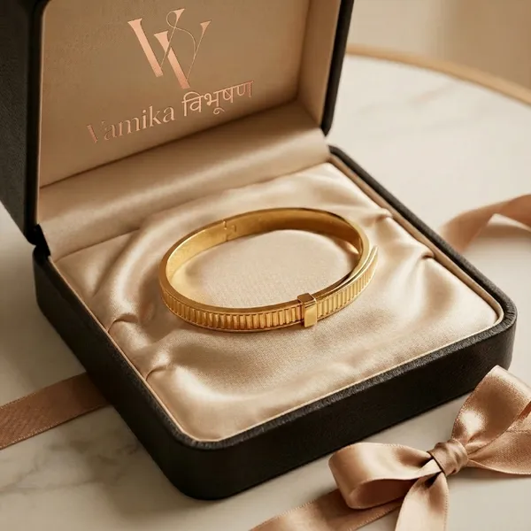 Gold_Stainless_Steel_Textured_Cuff_Bangle_Bracelet_For_Women
