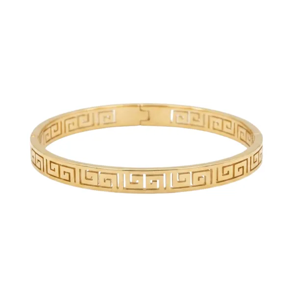 Gold_Stainless_Steel_Greek_Key_Pattern_Bangle_For_Women