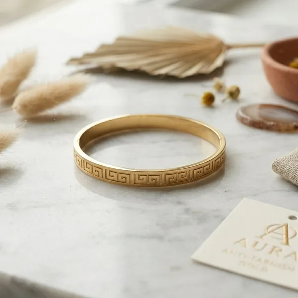 Gold_Stainless_Steel_Greek_Key_Pattern_Bangle_For_Women