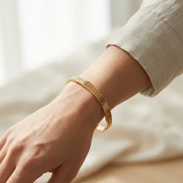 Gold_Stainless_Steel_Greek_Key_Pattern_Bangle_For_Women