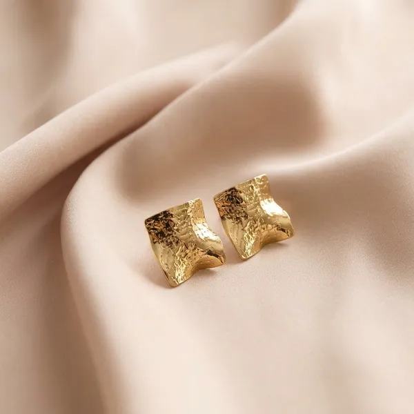 Gold_Stainless_Steel_Molten_Textured_Statement_Stud_Earrings_For_Women