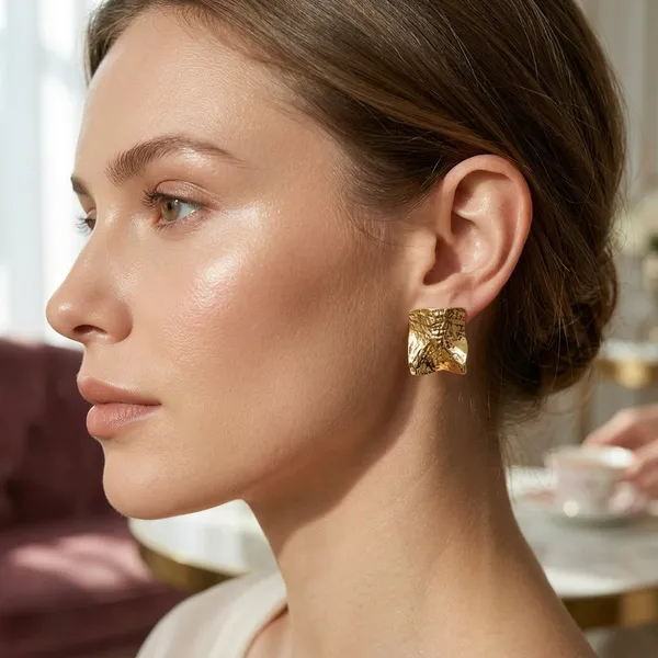 Gold_Stainless_Steel_Molten_Textured_Statement_Stud_Earrings_For_Women