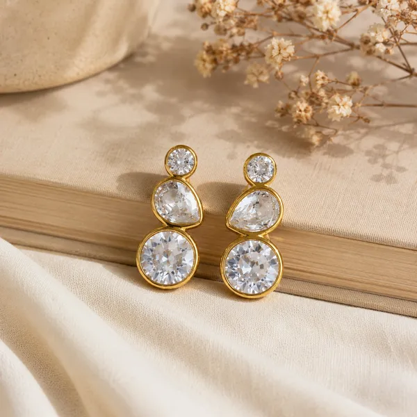Gold_Stainless_Steel_Trio_Crystal_Drop_Earrings_For_Women