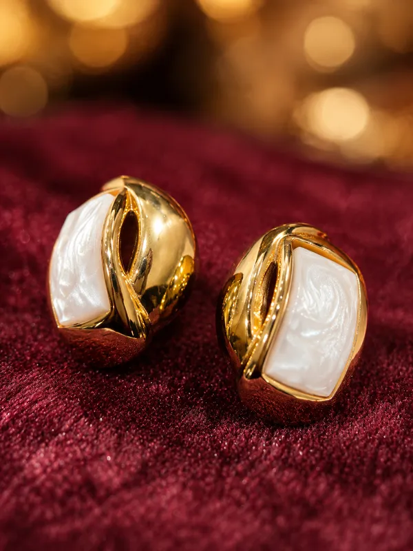 Gold_Stainless_Steel_Ivory_Enamel_Sculptural_Statement_Earrings_For_Women