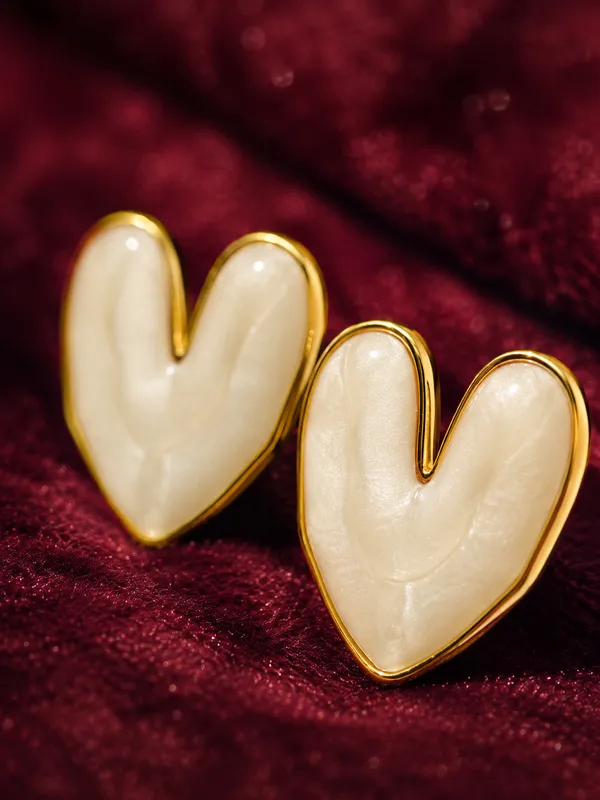 Gold_Stainless_Steel_Ivory_Heart_Enamel_Stud_Earrings_For_Women