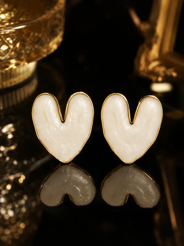 Gold_Stainless_Steel_Ivory_Heart_Enamel_Stud_Earrings_For_Women