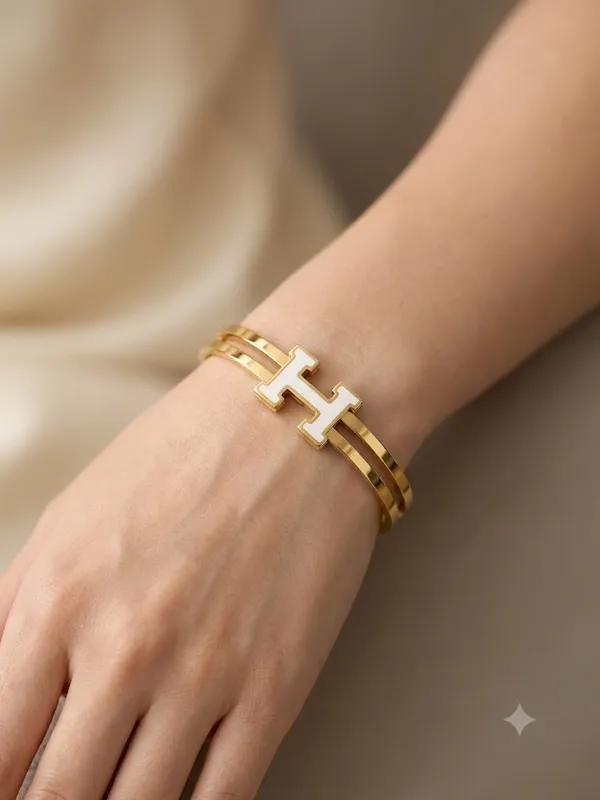 Gold_Stainless_Steel_H_Motif_Double_Band_Cuff_Bracelet_For_Women