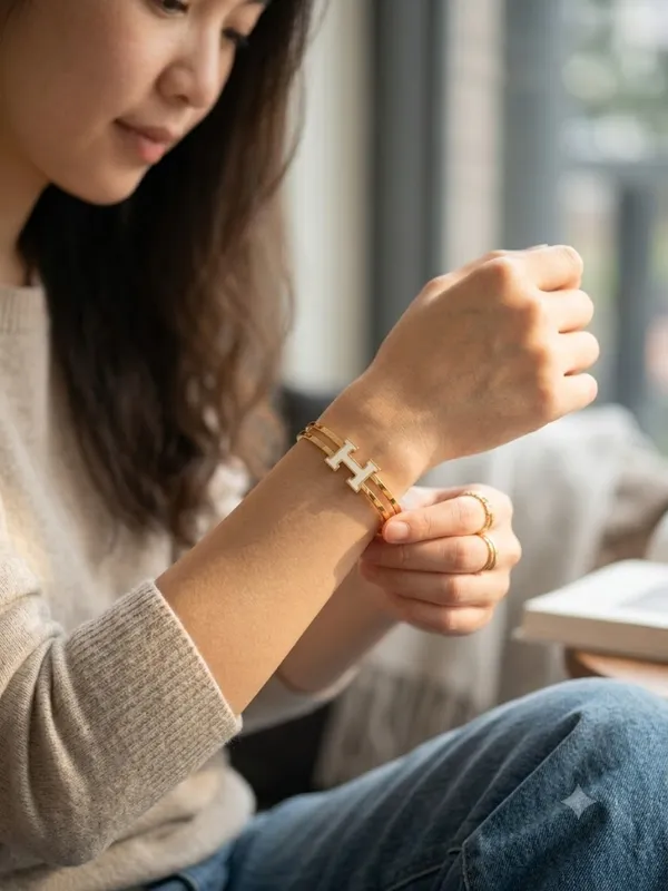 Gold_Stainless_Steel_H_Motif_Double_Band_Cuff_Bracelet_For_Women