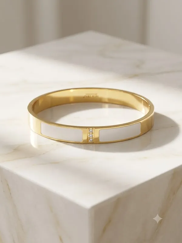 Gold_Stainless_Steel_White_Enamel_Crystal_Bangle_Bracelet_For_Women