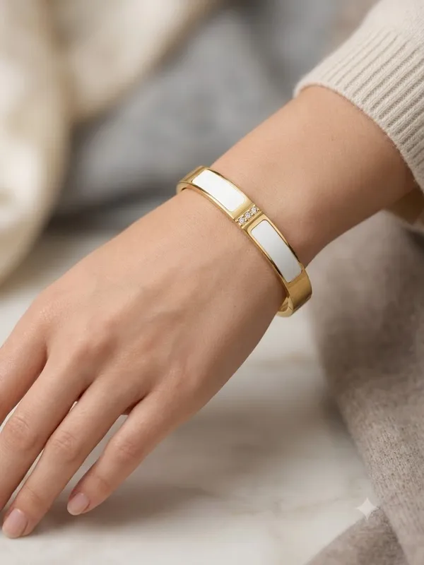 Gold_Stainless_Steel_White_Enamel_Crystal_Bangle_Bracelet_For_Women