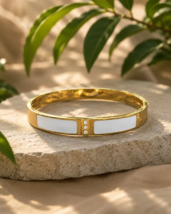Gold_Stainless_Steel_White_Enamel_Crystal_Bangle_Bracelet_For_Women