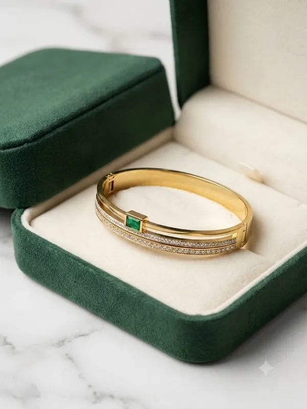 Gold_Stainless_Steel_Emerald_Green_Crystal_Cuff_Bracelet_For_Women
