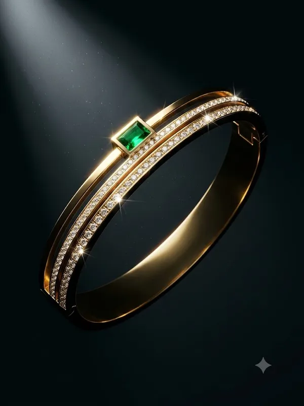 Gold_Stainless_Steel_Emerald_Green_Crystal_Cuff_Bracelet_For_Women