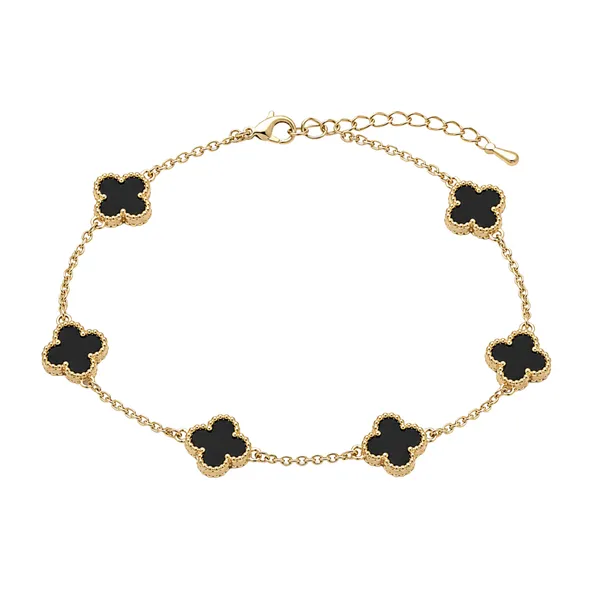 Gold_Stainless_Steel_Black_Clover_Charm_Chain_Bracelet_For_Women