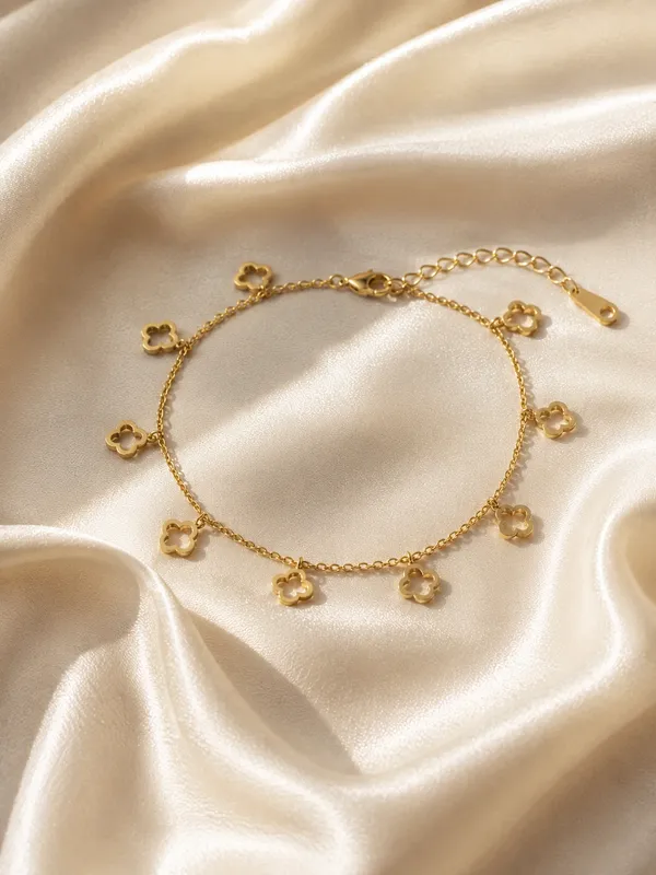 Gold_Stainless_Steel_Floral_Charm_Chain_Bracelet_For_Women