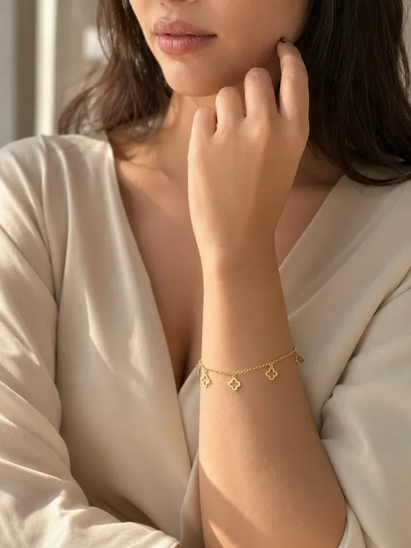 Gold_Stainless_Steel_Floral_Charm_Chain_Bracelet_For_Women