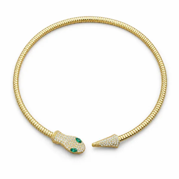Gold_Stainless_Steel_Emerald_Crystal_Serpentine_Collar_Necklace_For_Women