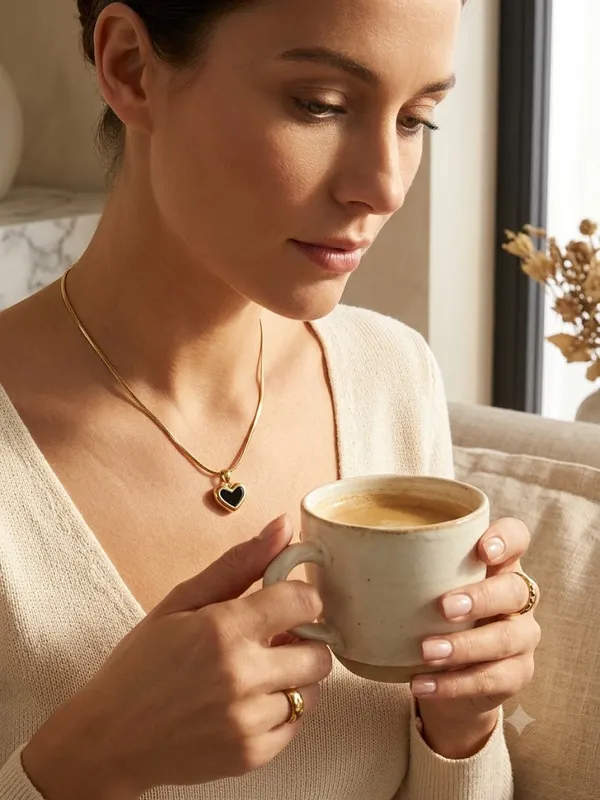 Gold_Stainless_Steel_Black_Heart_Pendant_Necklace_For_Women