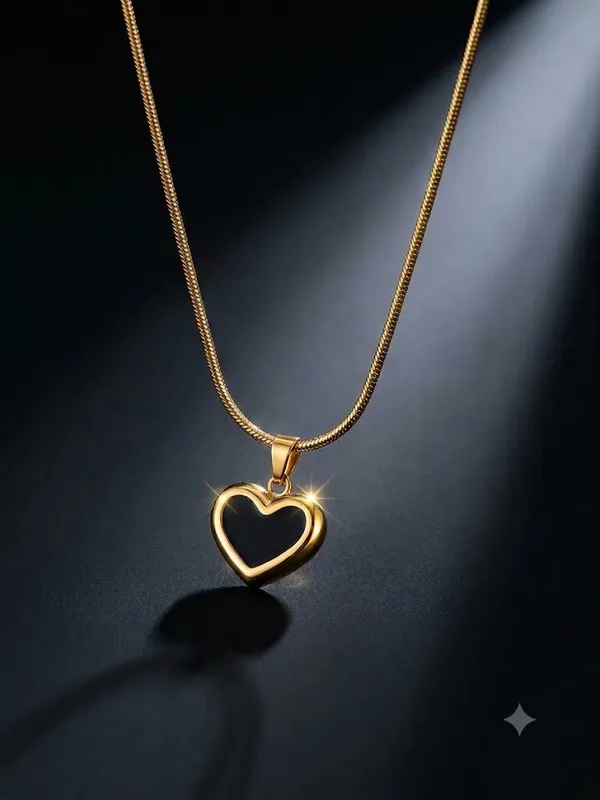 Gold_Stainless_Steel_Black_Heart_Pendant_Necklace_For_Women