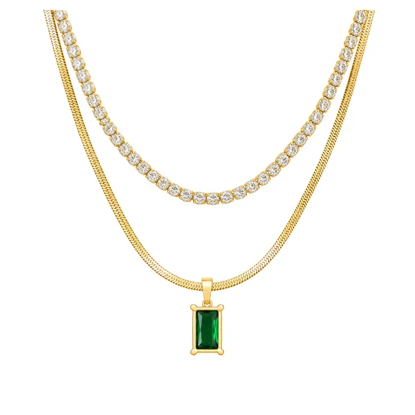 Gold_Stainless_Steel_Emerald_Crystal_Layered_Necklace_For_Women
